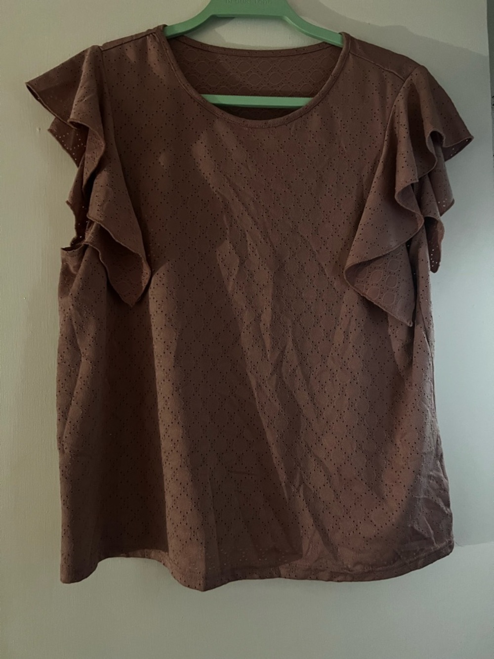 SHEIN Taupe Eyelet Ruffle Sleeve Blouse
